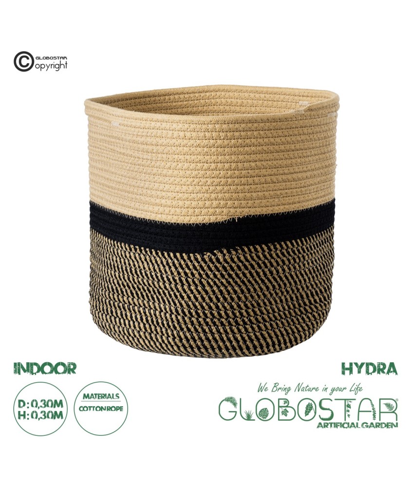 GloboStar® Artificial Garden HYDRA 20205 Διακοσμητικό Πλεκτό Καλάθι - Κασπώ Γλάστρα - Flower Pot  Μπεζ με Μαύρο Π30cm x Υ30cm